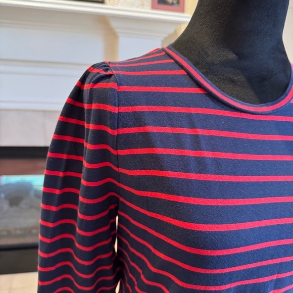 J. CREW Puffed Sleeve Navy and Red Striped Crewneck Top Size Medium VGUC - Picture 2 of 4